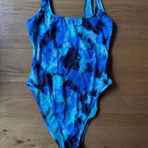 Aerie cheekiest one piece tie dye blue